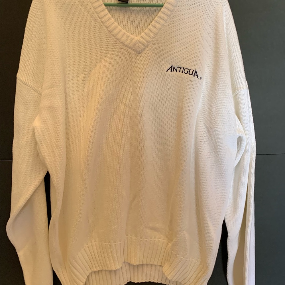 Antigua  Men’s Size Large White V-Neck Sweater Vintage 90’s